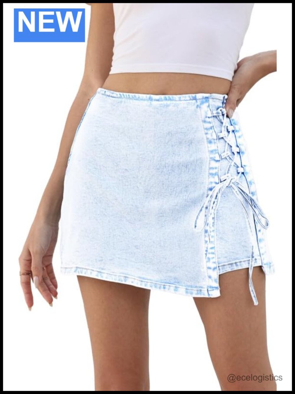 Lunaaevi Women's Stretch Y2K Lace Up Mini Denim Skort Light Wash Blue